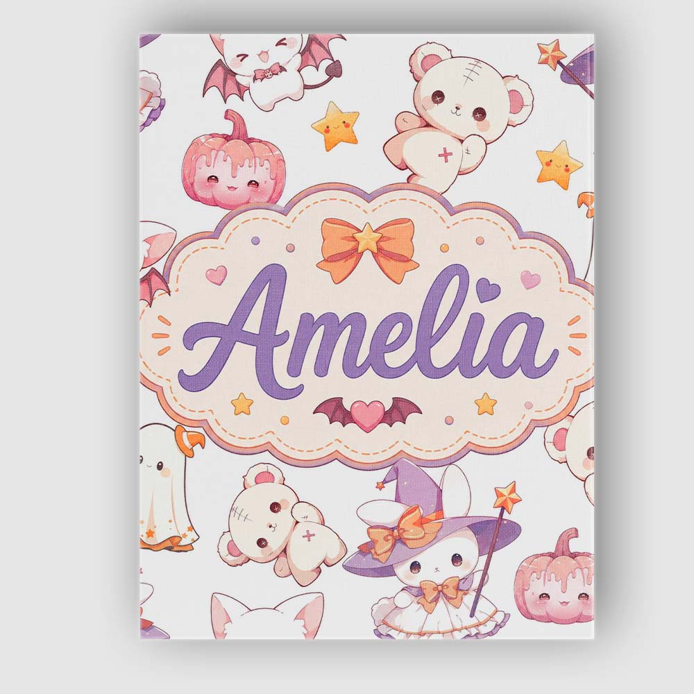 Personalised Name Cute Halloween Bunny Custom  Modern Room Accent Elegant Feature Canvas Wall Art Print Decor Picture Ready to Hang