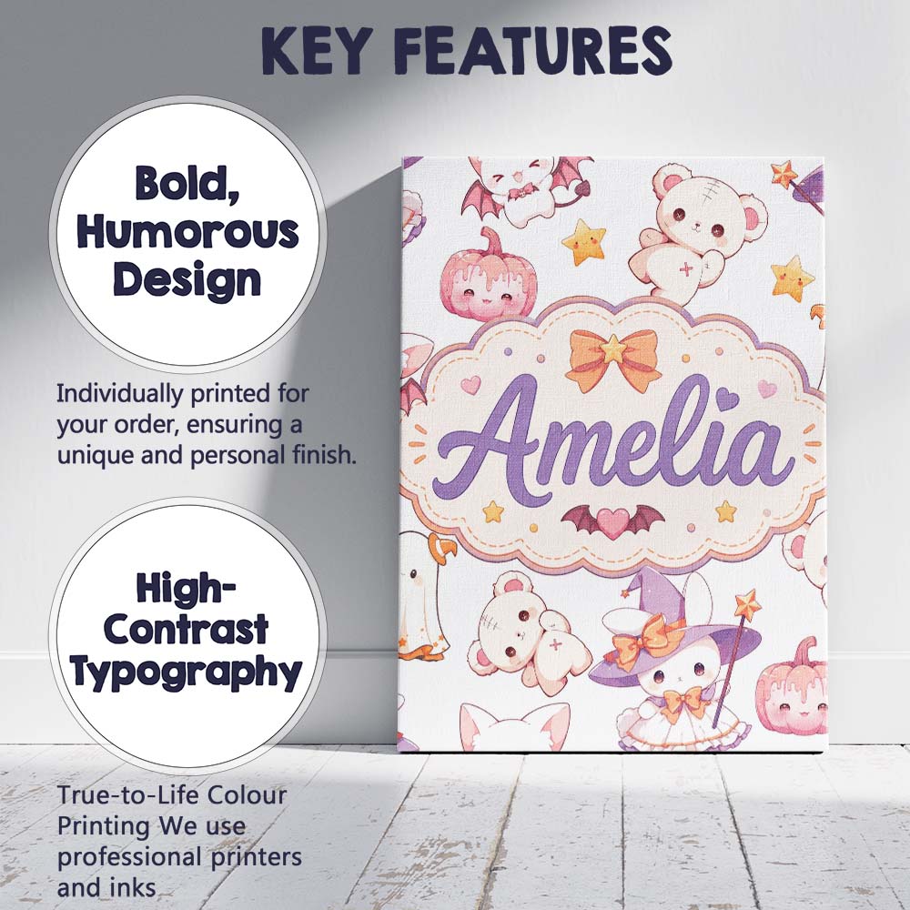 Personalised Name Cute Halloween Bunny Custom  Modern Room Accent Elegant Feature Canvas Wall Art Print Decor Picture Ready to Hang