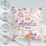Custom Name Halloween Bunny Witch Ghost Pumpkin Seamless Pattern Square Filled Cushion Throw Pillow Sofa Bed Home Decor Zip Washable UK Made