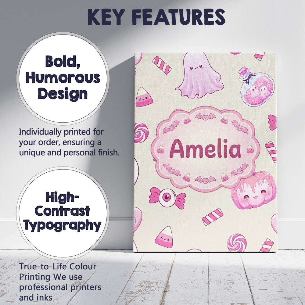 Personalised Name Cute Pink Halloween Bunny Custom  Bespoke Interior Contemporary Canvas Wall Art Print Decor Picture Ready to Hang