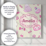 Personalised Name Cute Pink Halloween Bunny Custom  Bespoke Interior Contemporary Canvas Wall Art Print Decor Picture Ready to Hang