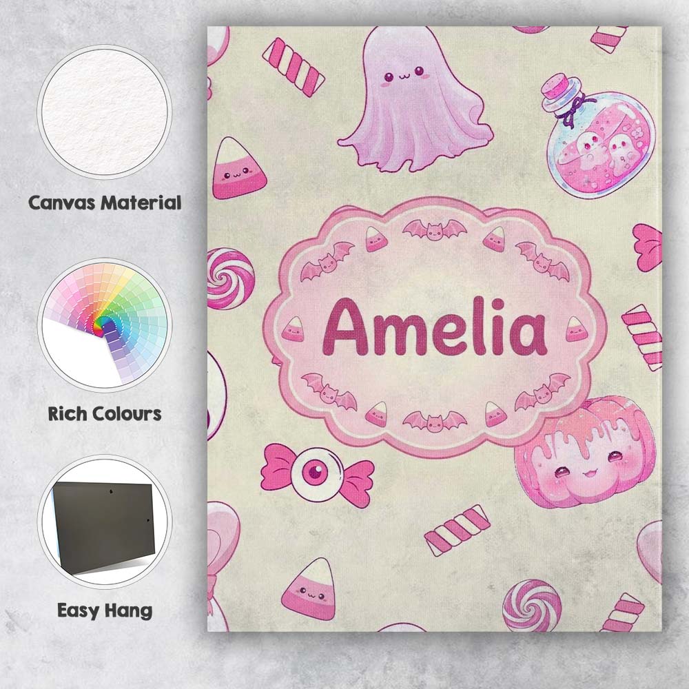 Personalised Name Cute Pink Halloween Bunny Custom  Bespoke Interior Contemporary Canvas Wall Art Print Decor Picture Ready to Hang