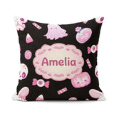 Custom Name Halloween Bunny Ghost Candy Pumpkin Seamless Pattern Square Filled Cushion Throw Pillow Sofa Bed Home Decor Zip Washable UK Made