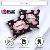 Custom Name Halloween Bunny Ghost Candy Pumpkin Seamless Pattern Square Filled Cushion Throw Pillow Sofa Bed Home Decor Zip Washable UK Made