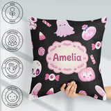 Custom Name Halloween Bunny Ghost Candy Pumpkin Seamless Pattern Square Filled Cushion Throw Pillow Sofa Bed Home Decor Zip Washable UK Made