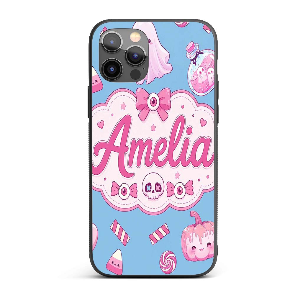 Cute Halloween Bunny Ghost Candy Pumpkin Seamless Custom Name Protective Phone Case Mobile Cover Durable Everyday Smartphone Shock Resistant