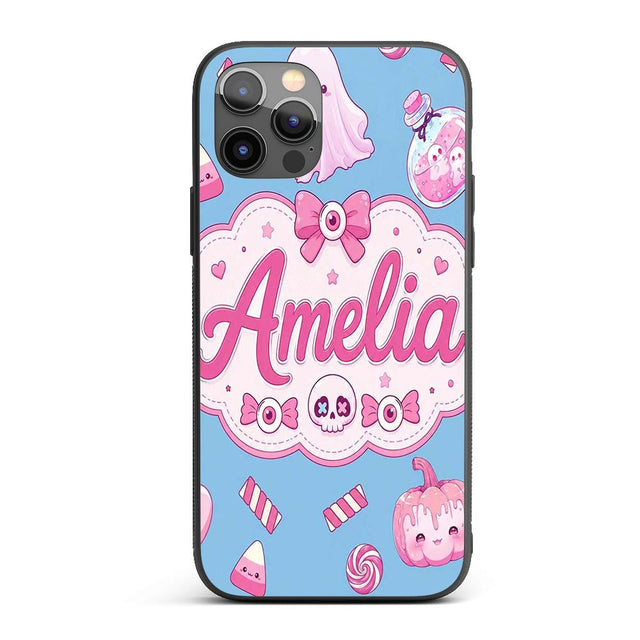 Cute Halloween Bunny Ghost Candy Pumpkin Seamless Custom Name Protective Phone Case Mobile Cover Durable Everyday Smartphone Shock Resistant