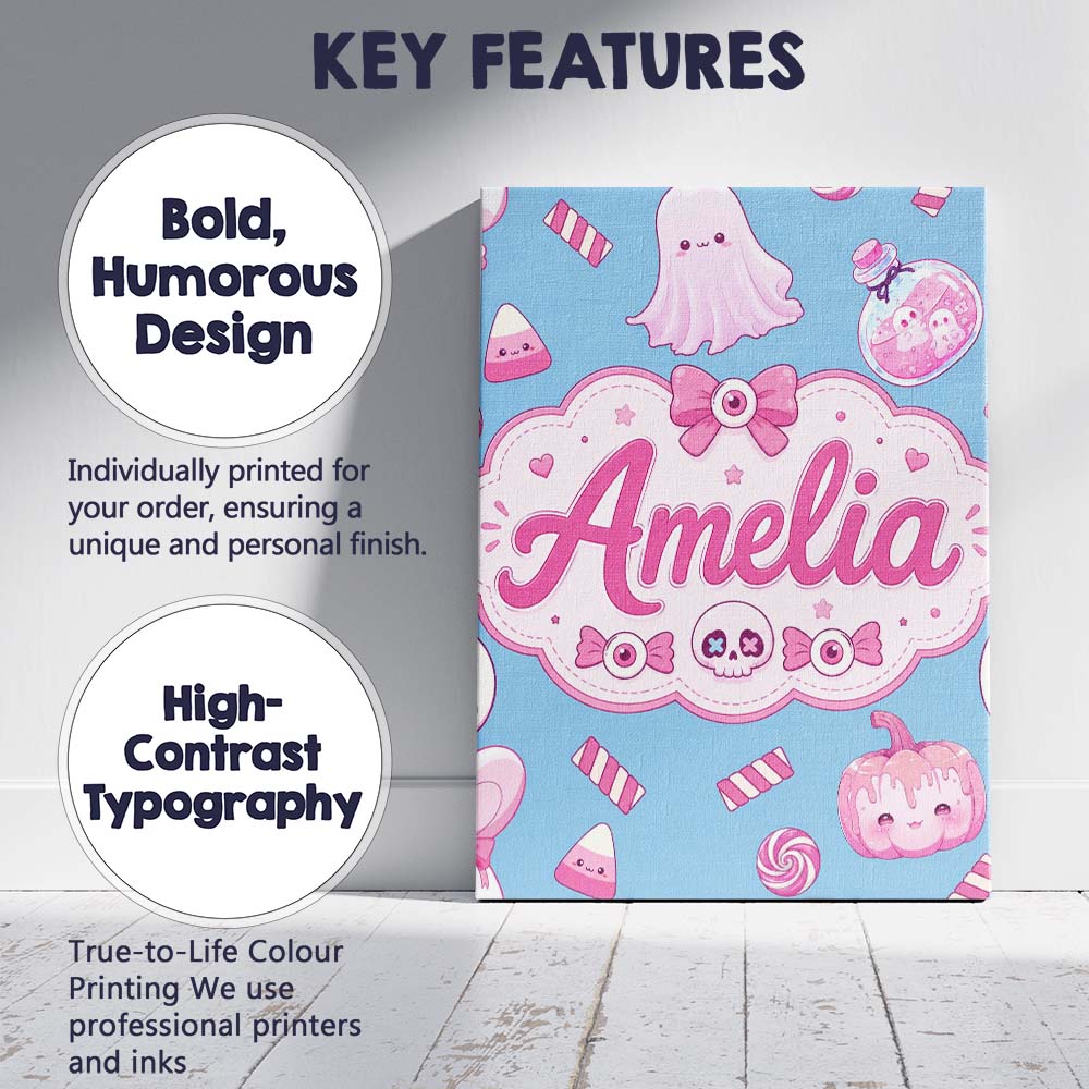 Personalised Name Cute Halloween Bunny Custom  Modern Room Accent Elegant Feature Canvas Wall Art Print Decor Picture Ready to Hang