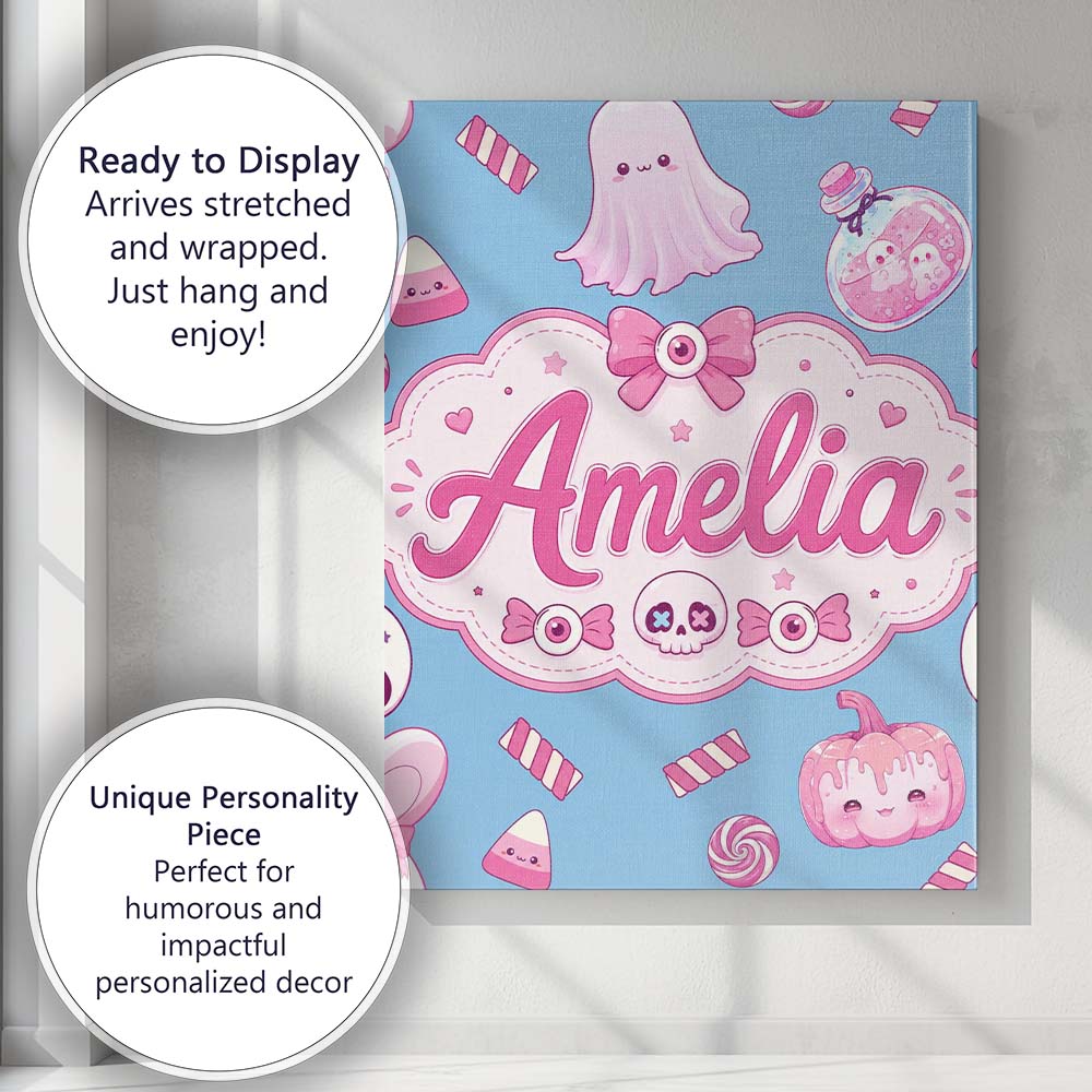 Personalised Name Cute Halloween Bunny Custom  Modern Room Accent Elegant Feature Canvas Wall Art Print Decor Picture Ready to Hang
