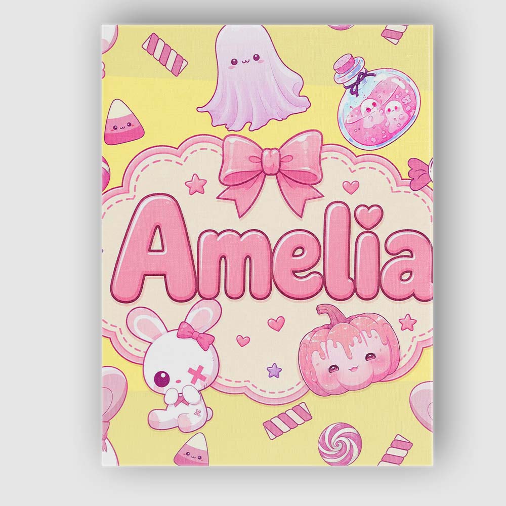 Personalised Name Cute Halloween Bunny Custom  Modern Room Accent Elegant Feature Canvas Wall Art Print Decor Picture Ready to Hang