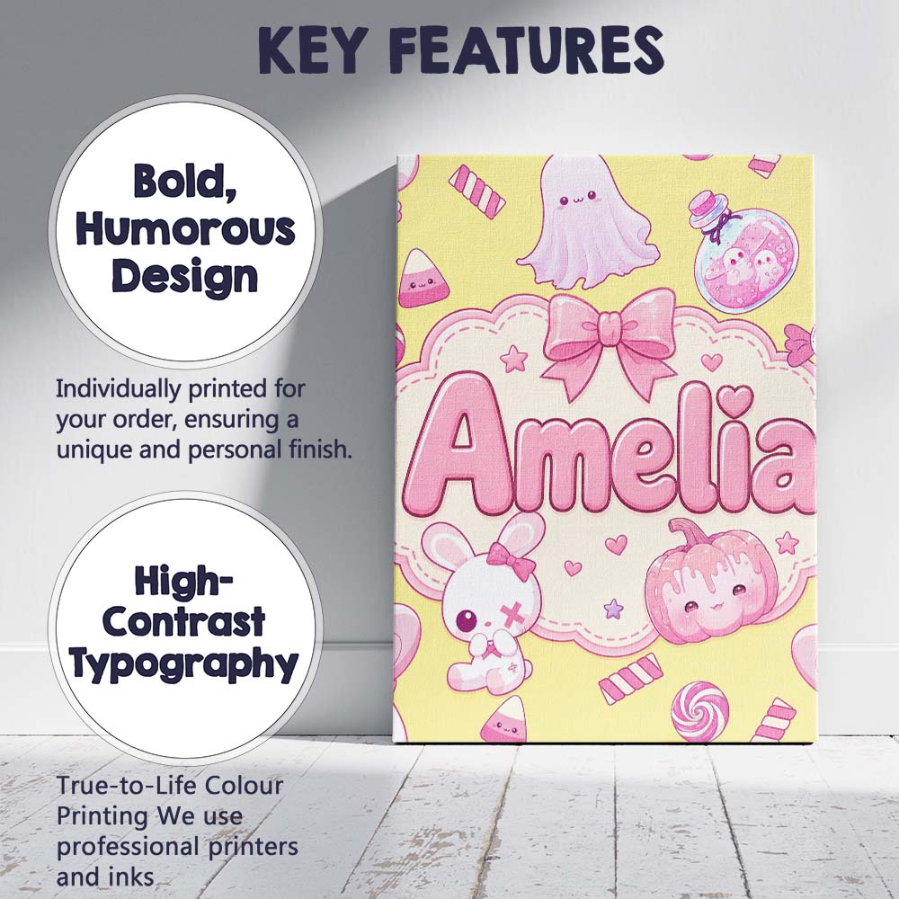 Personalised Name Cute Halloween Bunny Custom  Modern Room Accent Elegant Feature Canvas Wall Art Print Decor Picture Ready to Hang