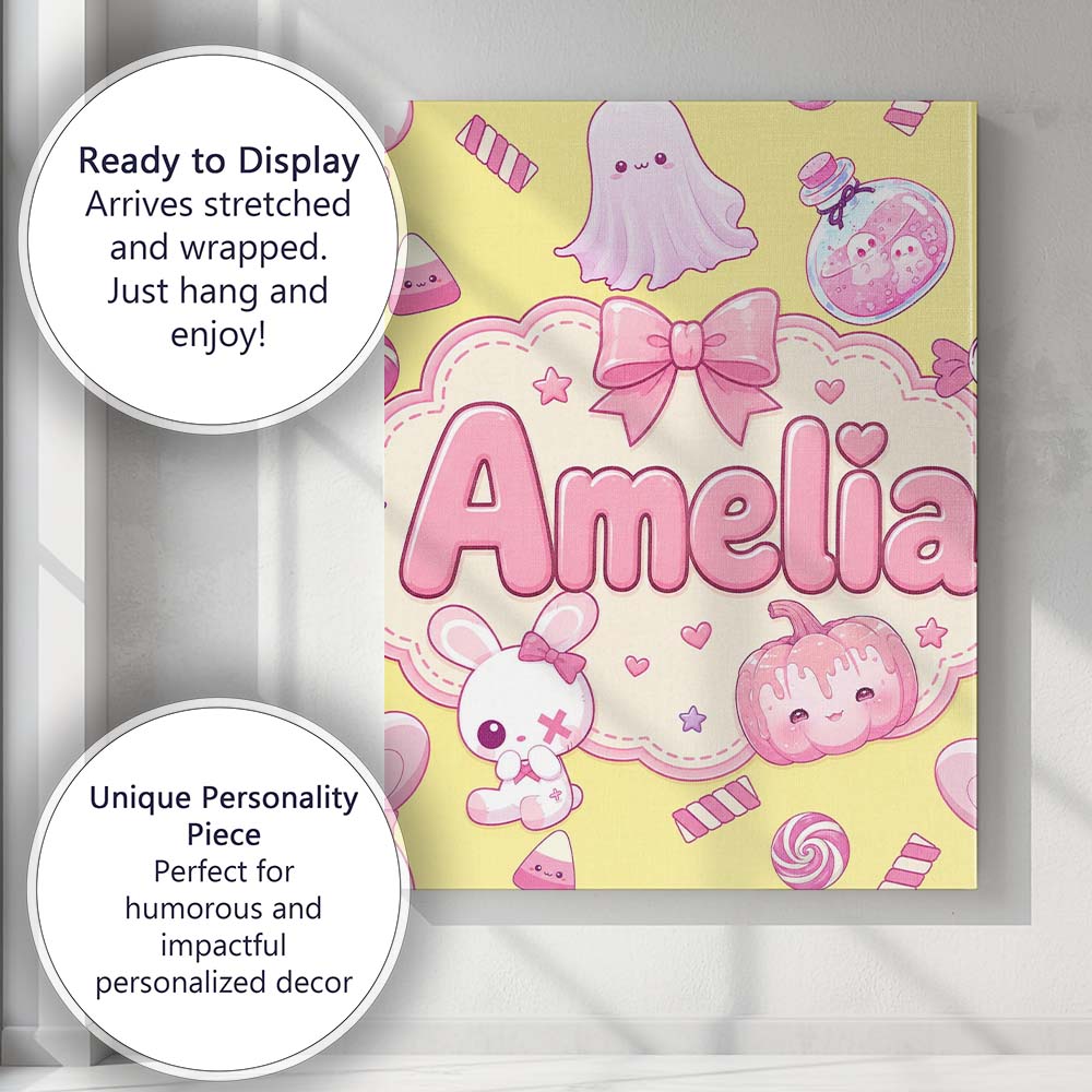 Personalised Name Cute Halloween Bunny Custom  Modern Room Accent Elegant Feature Canvas Wall Art Print Decor Picture Ready to Hang