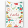 Cute Christmas Snowman Holly Reindeer Seamless Pattern Lovely  Personalised Custom Name Super Soft Fleece Blanket Bed Sofa Throw