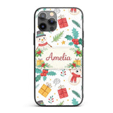 Cute Christmas Snowman Holly Reindeer Seamless Custom Name Protective Phone Case Mobile Cover Durable Everyday Smartphone Shock Resistant