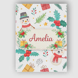Personalised Name Cute Christmas Snowman Holly Reindeer Seamless Custom  Interior Canvas Wall Art Print Decor Picture Ready to Hang