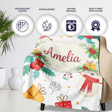 Cute Christmas Snowman Holly Reindeer Seamless Pattern Lovely  Personalised Custom Name Super Soft Fleece Blanket Bed Sofa Throw