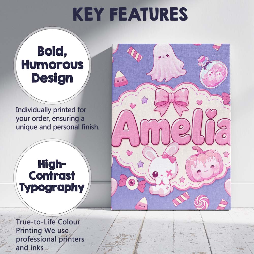Personalised Name Cute Halloween Bunny Custom  Modern Room Accent Elegant Feature Canvas Wall Art Print Decor Picture Ready to Hang