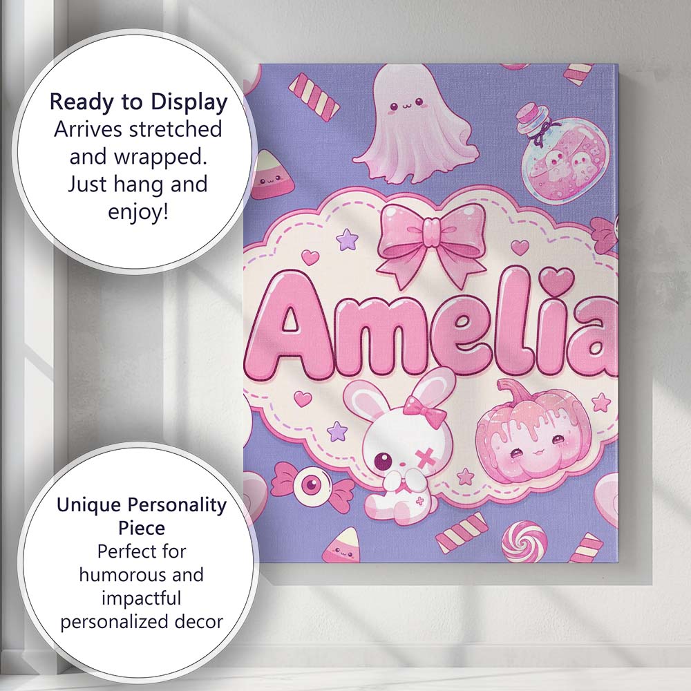 Personalised Name Cute Halloween Bunny Custom  Modern Room Accent Elegant Feature Canvas Wall Art Print Decor Picture Ready to Hang