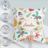 Custom Name Christmas Snowman Holly Reindeer Seamless Pattern Square Filled Cushion Throw Pillow Sofa Bed Home Decor Zip Washable UK Made