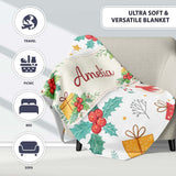 Cute Christmas Snowman Holly Reindeer Seamless Pattern Lovely  Personalised Custom Name Super Soft Fleece Blanket Bed Sofa Throw