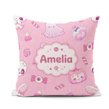 Custom Name Halloween Bunny Ghost Candy Pumpkin Seamless Pattern Square Filled Cushion Throw Pillow Sofa Bed Home Decor Zip Washable UK Made