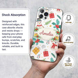 Cute Christmas Snowman Holly Reindeer Seamless Custom Name Protective Phone Case Mobile Cover Durable Everyday Smartphone Shock Resistant