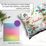 Custom Name Christmas Snowman Holly Reindeer Seamless Pattern Square Filled Cushion Throw Pillow Sofa Bed Home Decor Zip Washable UK Made