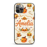 Cute Kawaii Halloween Pumpkin Candy Scarecrow Custom Name Protective Phone Case Mobile Cover Durable Everyday Smartphone Shock Resistant