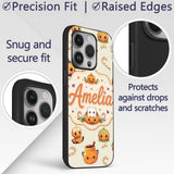 Cute Kawaii Halloween Pumpkin Candy Scarecrow Custom Name Protective Phone Case Mobile Cover Durable Everyday Smartphone Shock Resistant
