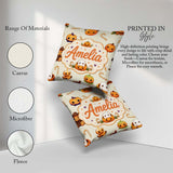 Custom Name Cute Kawaii Halloween Pumpkin Candy Seamless Pattern Square Filled Cushion Throw Pillow Sofa Bed Home Decor Zip Washable UK Made
