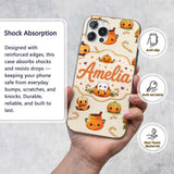 Cute Kawaii Halloween Pumpkin Candy Scarecrow Custom Name Protective Phone Case Mobile Cover Durable Everyday Smartphone Shock Resistant