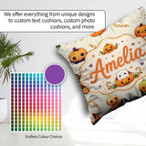 Custom Name Cute Kawaii Halloween Pumpkin Candy Seamless Pattern Square Filled Cushion Throw Pillow Sofa Bed Home Decor Zip Washable UK Made