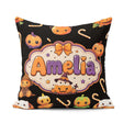 Custom Name Cute Kawaii Halloween Pumpkin Candy Seamless Pattern Square Filled Cushion Throw Pillow Sofa Bed Home Decor Zip Washable UK Made
