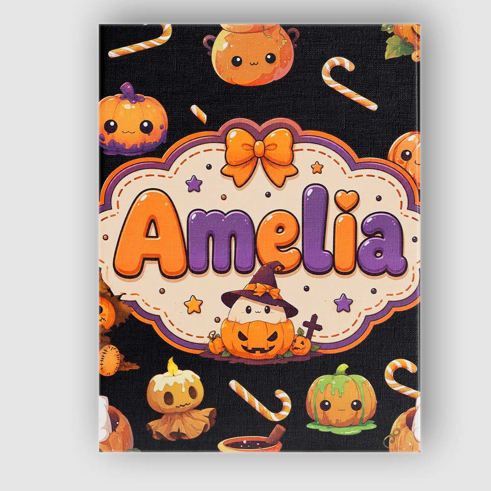 Personalised Name Cute Kawaii Halloween Custom  Modern Room Accent Elegant Feature Canvas Wall Art Print Decor Picture Ready to Hang