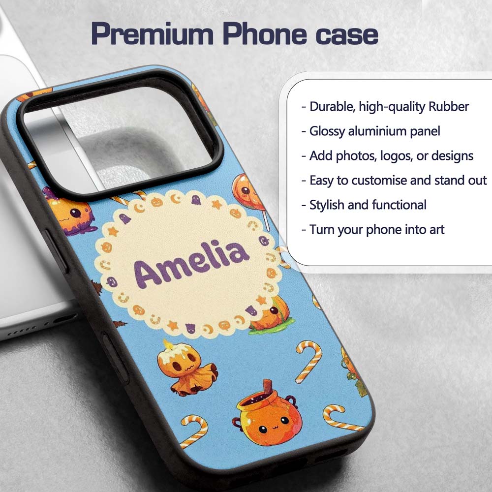 Cute Kawaii Halloween Pumpkin Candy Scarecrow Custom Name Protective Phone Case Mobile Cover Durable Everyday Smartphone Shock Resistant