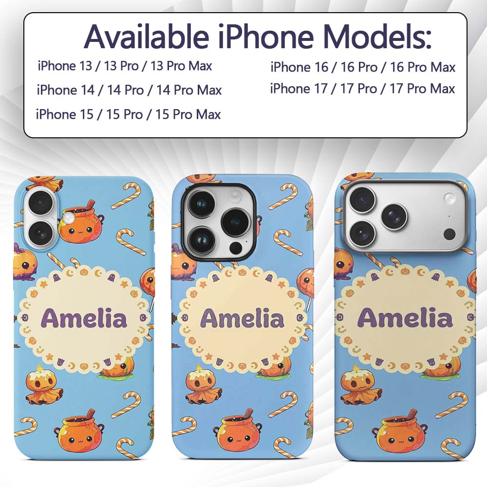 Cute Kawaii Halloween Pumpkin Candy Scarecrow Custom Name Protective Phone Case Mobile Cover Durable Everyday Smartphone Shock Resistant