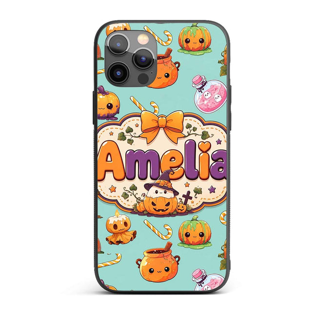 Cute Kawaii Halloween Pumpkin Candy Scarecrow Custom Name Protective Phone Case Mobile Cover Durable Everyday Smartphone Shock Resistant