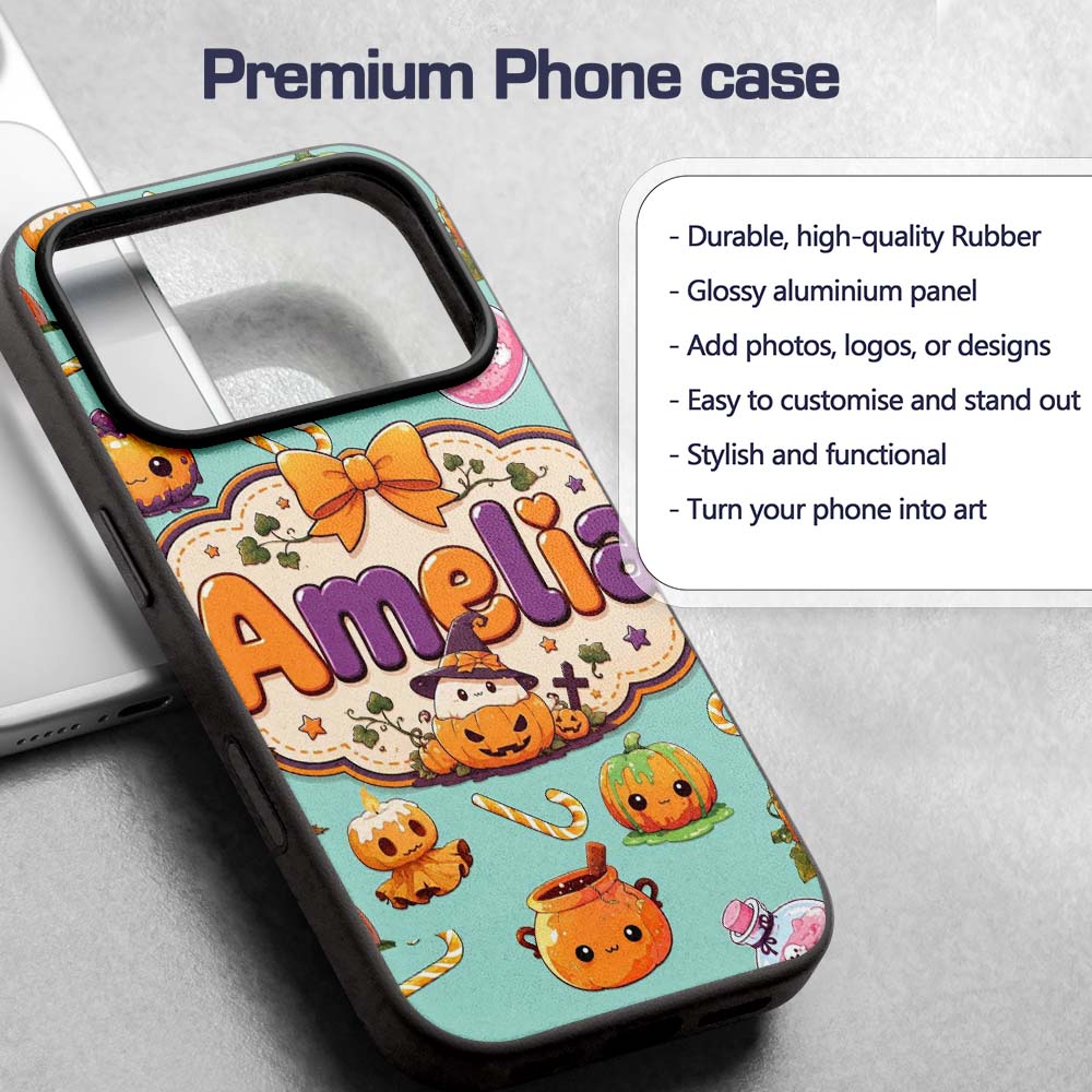 Cute Kawaii Halloween Pumpkin Candy Scarecrow Custom Name Protective Phone Case Mobile Cover Durable Everyday Smartphone Shock Resistant