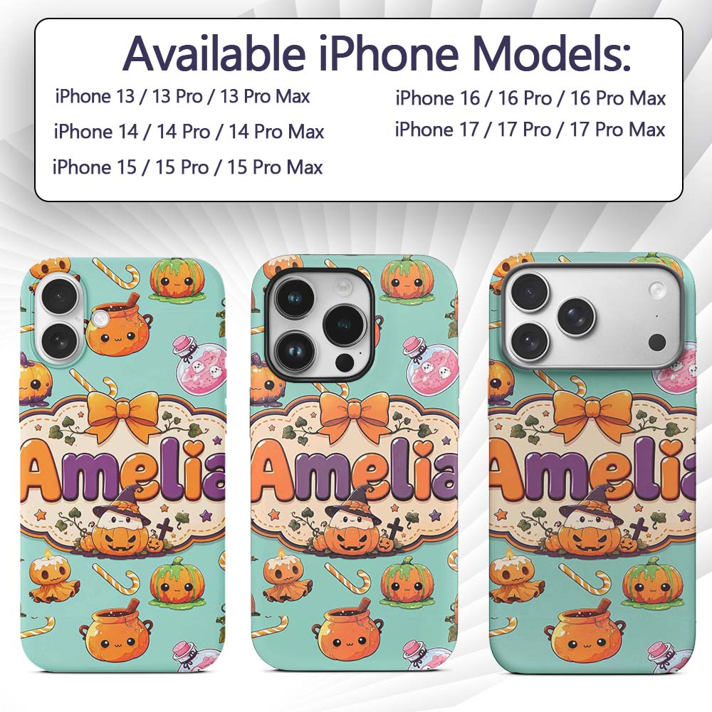 Cute Kawaii Halloween Pumpkin Candy Scarecrow Custom Name Protective Phone Case Mobile Cover Durable Everyday Smartphone Shock Resistant