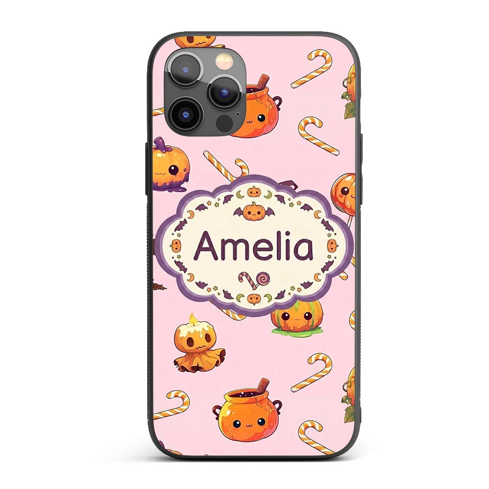 Cute Kawaii Halloween Pumpkin Candy Scarecrow Custom Name Protective Phone Case Mobile Cover Durable Everyday Smartphone Shock Resistant