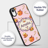 Cute Kawaii Halloween Pumpkin Candy Scarecrow Custom Name Protective Phone Case Mobile Cover Durable Everyday Smartphone Shock Resistant