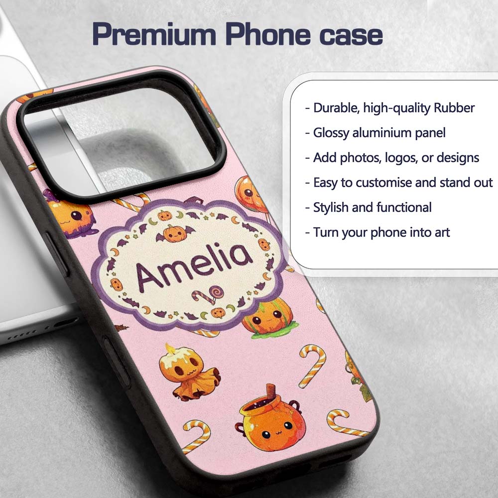 Cute Kawaii Halloween Pumpkin Candy Scarecrow Custom Name Protective Phone Case Mobile Cover Durable Everyday Smartphone Shock Resistant