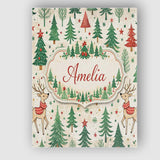Personalised Name Christmas Reindeer Pine Tree Scandinavian Festive Custom Canvas Wall Art Print Decor Picture Ready to Hang