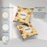 Custom Name Cute Halloween Pumpkin Candy Seamless Pattern Yellow Square Filled Cushion Throw Pillow Sofa Bed Home Decor Zip Washable UK Made