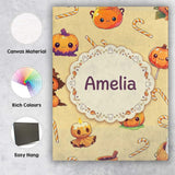 Personalised Name Cute Halloween Pumpkin Custom  Unique Gift Idea Elegant Feature Canvas Wall Art Print Decor Picture Ready to Hang