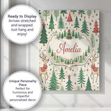 Personalised Name Christmas Reindeer Pine Tree Scandinavian Festive Custom Canvas Wall Art Print Decor Picture Ready to Hang