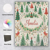 Personalised Name Christmas Reindeer Pine Tree Scandinavian Festive Custom Canvas Wall Art Print Decor Picture Ready to Hang
