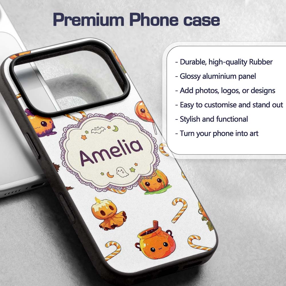 Cute Kawaii Halloween Pumpkin Candy Scarecrow Custom Name Protective Phone Case Mobile Cover Durable Everyday Smartphone Shock Resistant