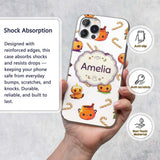 Cute Kawaii Halloween Pumpkin Candy Scarecrow Custom Name Protective Phone Case Mobile Cover Durable Everyday Smartphone Shock Resistant