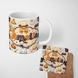 Personalized Custom Name Cute Kawaii Witch Spider Candle Moon Seamless Pattern Cream 11oz Ceramic Coffee Tea Mug White Large Handle